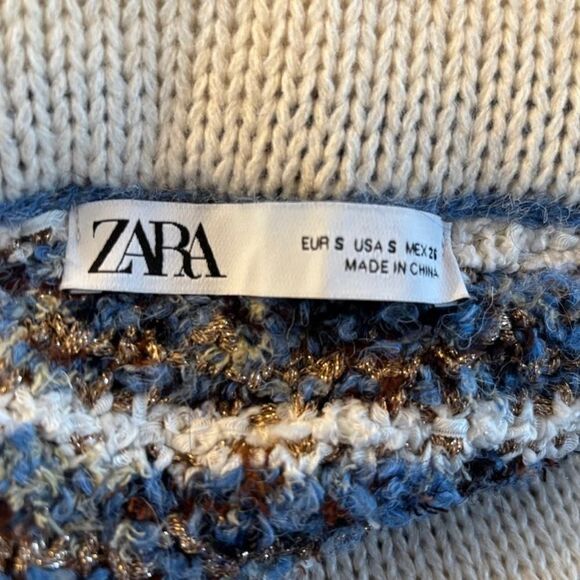 EUC! ZARA Boucle Knit Skirt Metallic Thread Mini Short Unlined Faux Pockets S - Picture 6 of 6